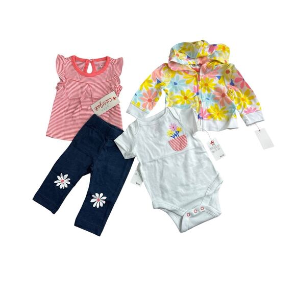 Cat & Jack Infant Girls 4 Pc. Set Size Newborn Pant Bodysuit Hoodie Jacket New - Picture 6 of 6